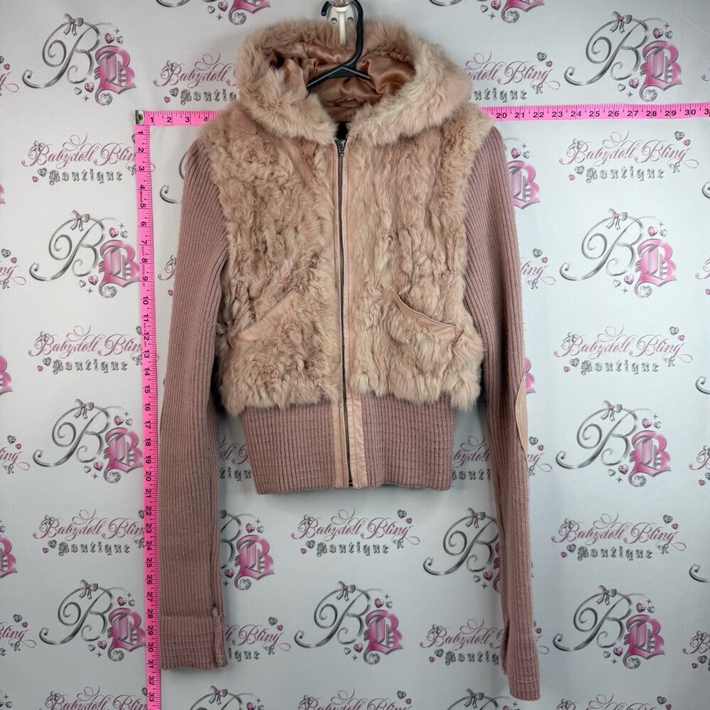 g brand jacket rabbit fur real fur Cozy Hooded Teddy Jacket in Blush coat shiny